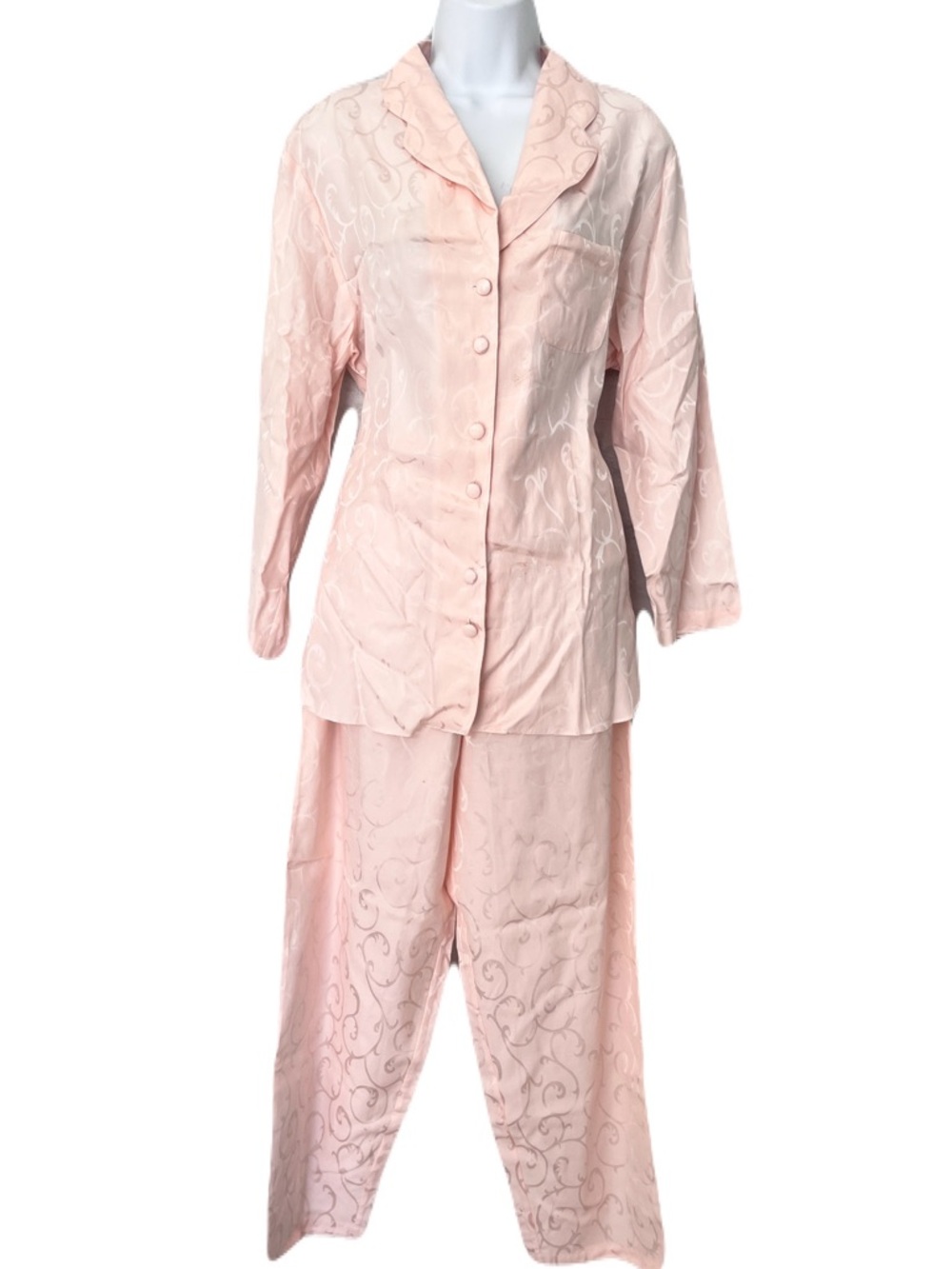 NWT Linda Hartman Pink Swirly Silk Cotton Long Sleeve Pajama Set, Size M/S